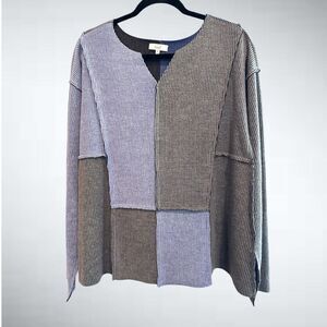Size S Easel Color Block Rib Knit Tunic Top Blue/Grey